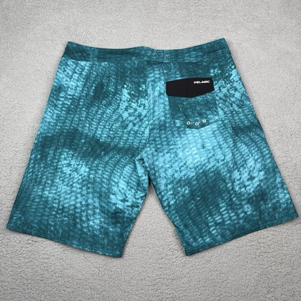 Pelagic Board Shorts Mens 40 Teal Blue Argonaut Swim Trunks Fishing Surf Beach